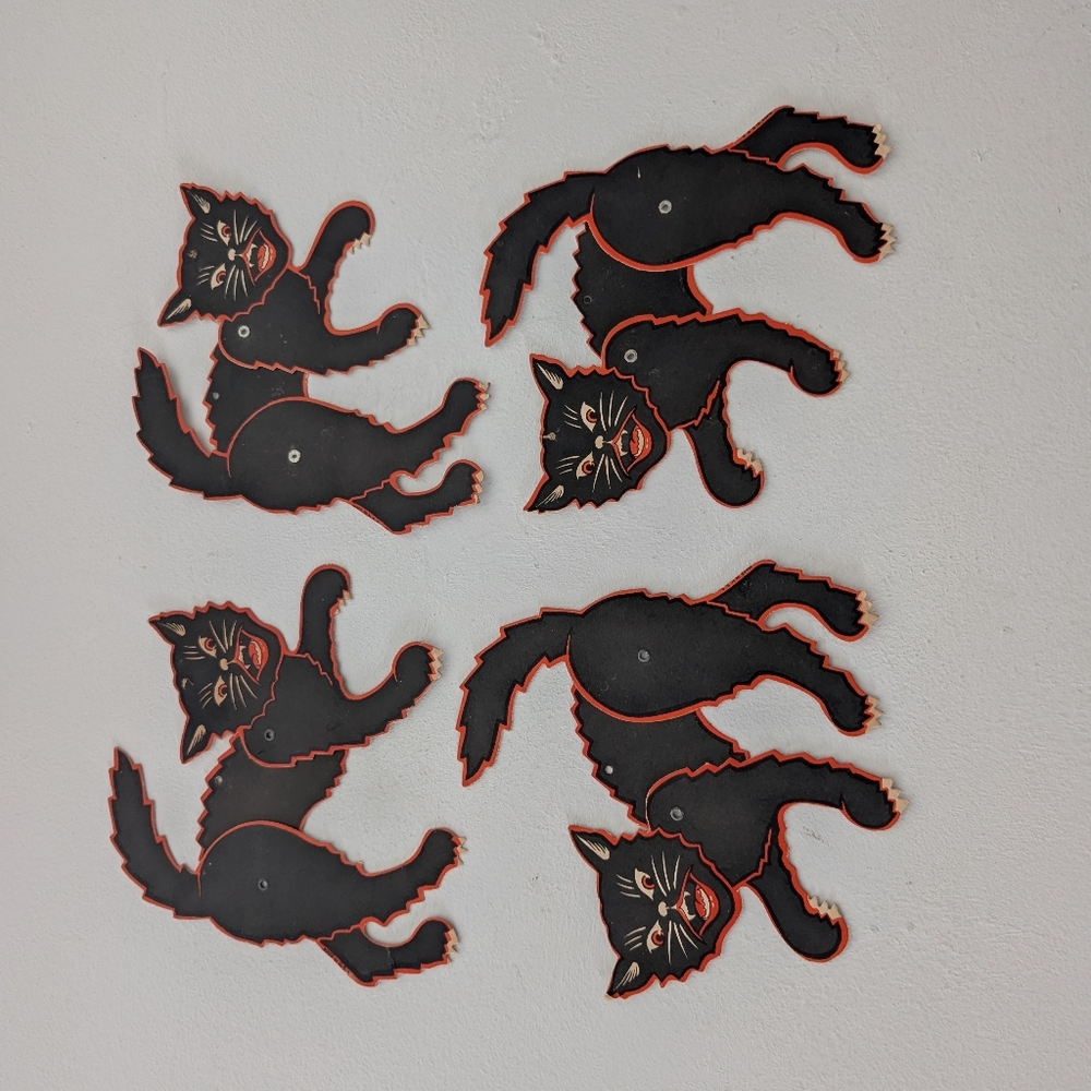 Vintage 1930s–40s Articulated Halloween Black Cat Decorations 5 Beistle Style - Picture 4 of 8
